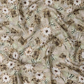 Beige Green Botanical Floral Printed Synthetic Modal Satin Fabric, 110 Cms Width, Made in India-D23127