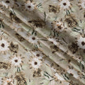Beige Green Botanical Floral Printed Synthetic Modal Satin Fabric, 110 Cms Width, Made in India-D23127