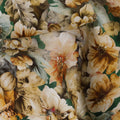 Green Yellow Vintage Floral Printed Synthetic Modal Satin Fabric, 110 Cms Width, Made in India-D23128
