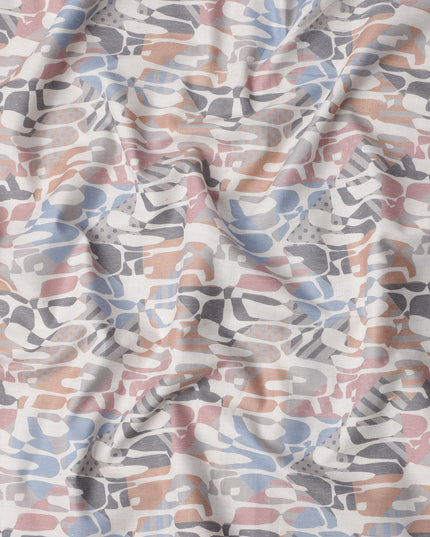 قماش كتان ممزوج بطباعة تجريدية متعددة الألوان، تصميم تمويه معاصر، عرض 140 سم، صنع في الهند - D23218