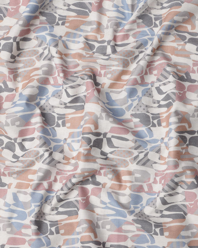 قماش كتان ممزوج بطباعة تجريدية متعددة الألوان، تصميم تمويه معاصر، عرض 140 سم، صنع في الهند - D23218