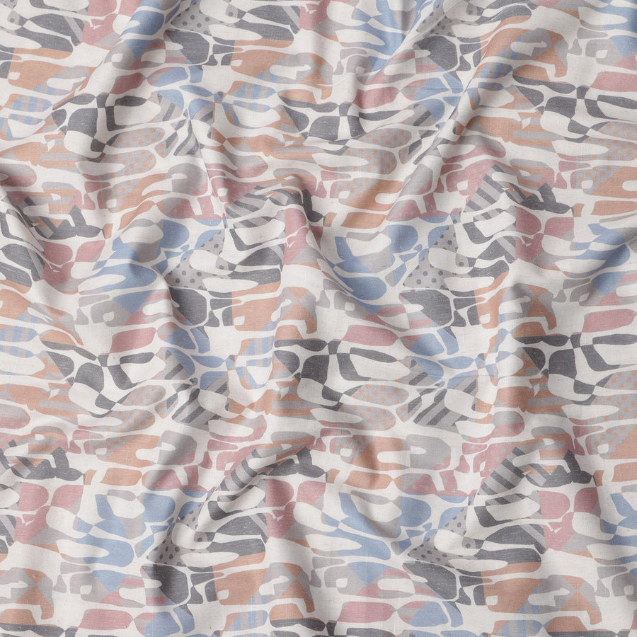 قماش كتان ممزوج بطباعة تجريدية متعددة الألوان، تصميم تمويه معاصر، عرض 140 سم، صنع في الهند - D23218