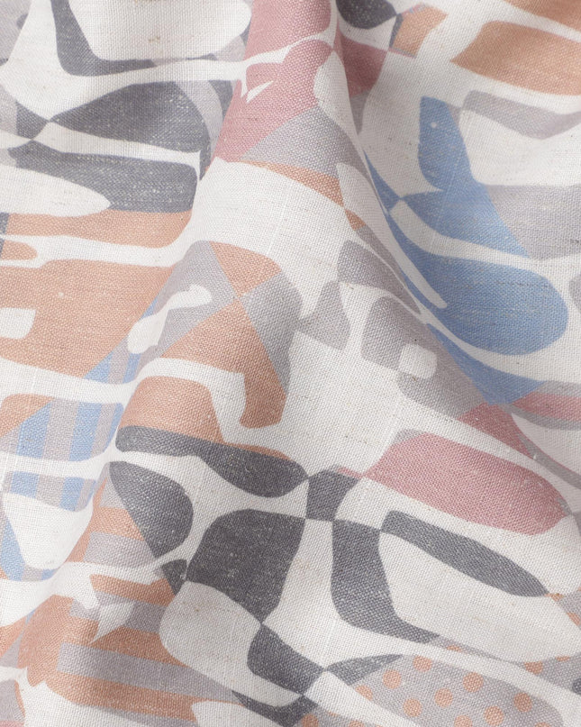 قماش كتان ممزوج بطباعة تجريدية متعددة الألوان، تصميم تمويه معاصر، عرض 140 سم، صنع في الهند - D23218