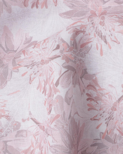 قماش كتان مخلوط بطبعة زهور وردية ناعمة، تصميم نباتي رقيق، عرض 140 سم، صنع في الهند - D23219