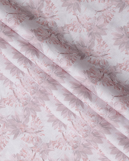 قماش كتان مخلوط بطبعة زهور وردية ناعمة، تصميم نباتي رقيق، عرض 140 سم، صنع في الهند - D23219