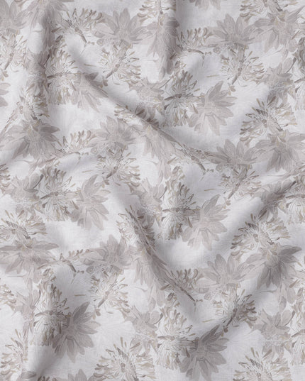 قماش كتان مخلوط بطبعة زهور بيج، بنمط نباتي رقيق، عرض 140 سم، صنع في الهند - D23220