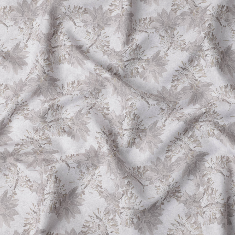 قماش كتان مخلوط بطبعة زهور بيج، بنمط نباتي رقيق، عرض 140 سم، صنع في الهند - D23220