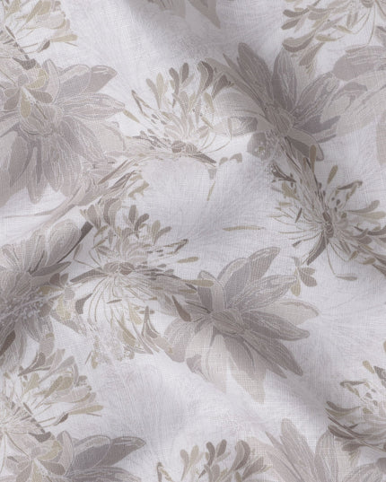 قماش كتان مخلوط بطبعة زهور بيج، بنمط نباتي رقيق، عرض 140 سم، صنع في الهند - D23220