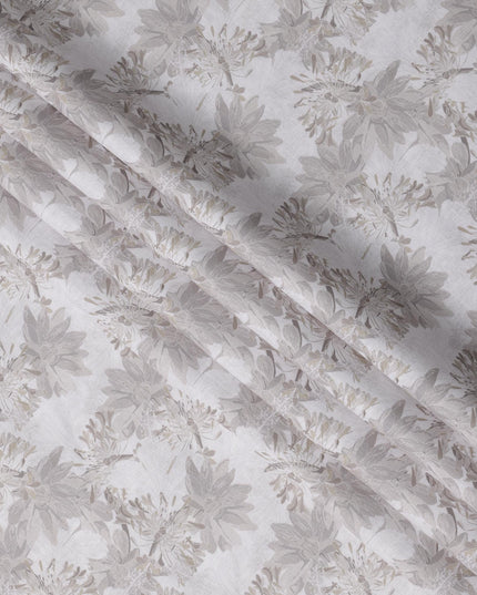 قماش كتان مخلوط بطبعة زهور بيج، بنمط نباتي رقيق، عرض 140 سم، صنع في الهند - D23220