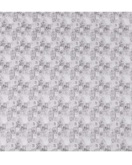 Monochrome Geometric Print Blended Linen Fabric, Abstract Cube and Line Design, 140 Cms Width, Made in India-D23221