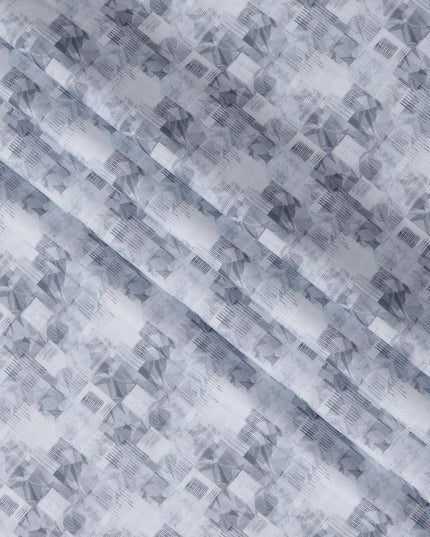 قماش كتان مخلوط بطبعة هندسية باللون الأزرق الجليدي، تصميم خطوط وأشكال تجريدية، عرض 140 سم، صنع في الهند - D23222