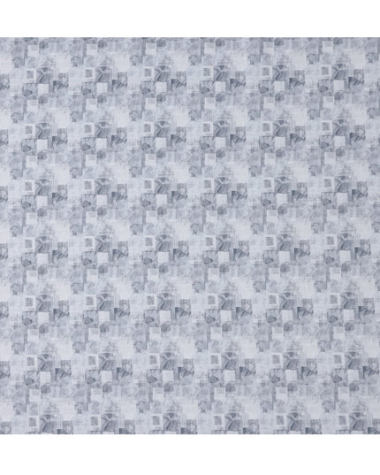 قماش كتان مخلوط بطبعة هندسية باللون الأزرق الجليدي، تصميم خطوط وأشكال تجريدية، عرض 140 سم، صنع في الهند - D23222