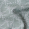 Mint Green Leaf Print Blended Linen Fabric, Subtle White Botanical Outline Design, 140 Cms Width, Made in India-D23224