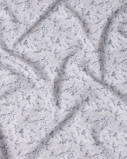 Off White Vine Print Blended Linen Fabric, Subtle Blue Botanical Sprig Design, 140 Cms Width, Made in India-D23225