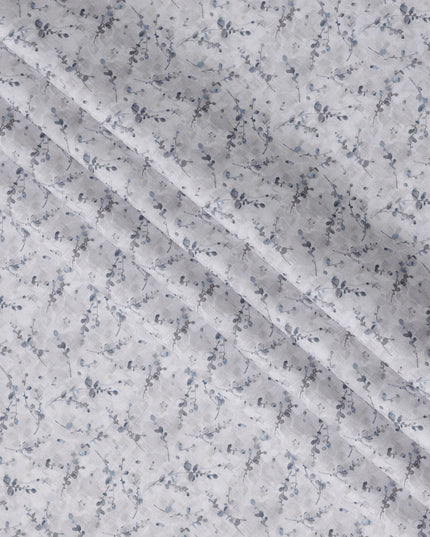 Off White Vine Print Blended Linen Fabric, Subtle Blue Botanical Sprig Design, 140 Cms Width, Made in India-D23225