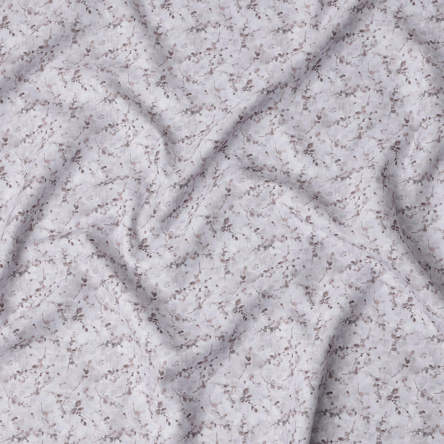 Off White Print Blended Linen Fabric, Subtle Botanical Sprig Design, 140 Cms Width, Made in India-D23226