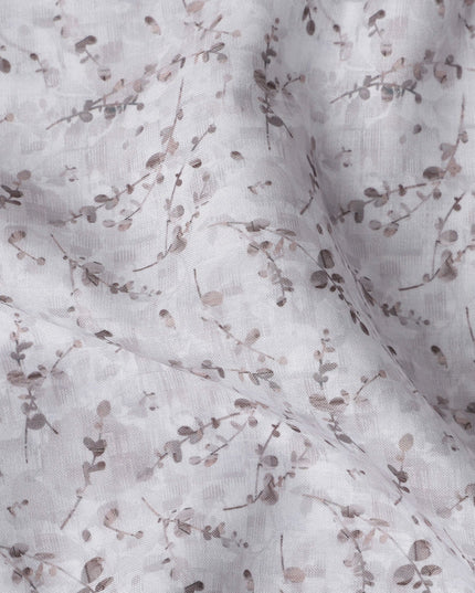Off White Print Blended Linen Fabric, Subtle Botanical Sprig Design, 140 Cms Width, Made in India-D23226