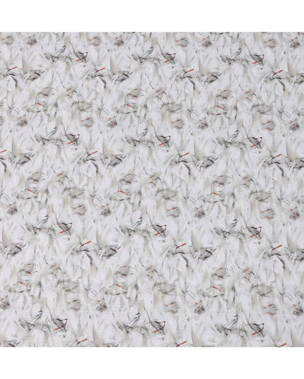 Ivory Abstract Brushstroke Print Blended Linen Fabric, Soft Painterly Design with Subtle Grey and Red Accents, 140 Cms Width, Made in India-D23227