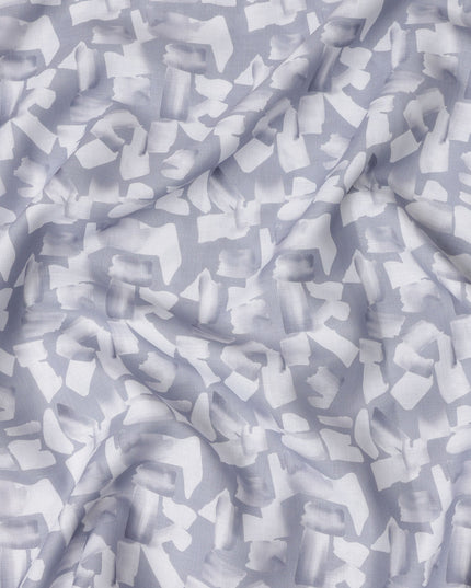 Dusty Lavender Abstract Brush Print Blended Linen Fabric, Bold Painterly Motif with White Accents, 140 Cms Width, Made in India-D23228