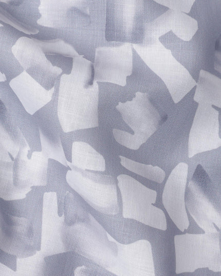 Dusty Lavender Abstract Brush Print Blended Linen Fabric, Bold Painterly Motif with White Accents, 140 Cms Width, Made in India-D23228