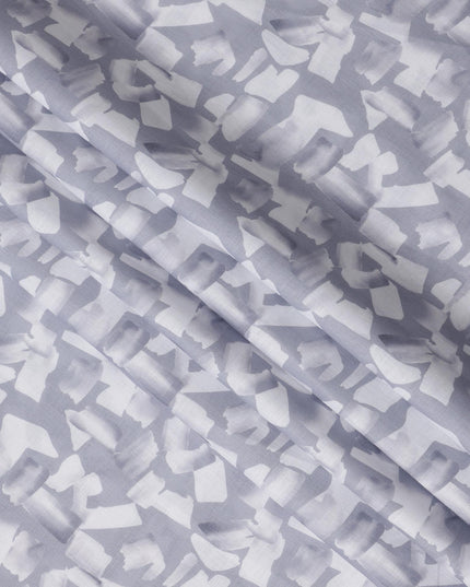 Dusty Lavender Abstract Brush Print Blended Linen Fabric, Bold Painterly Motif with White Accents, 140 Cms Width, Made in India-D23228