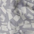 Slate Grey Abstract Brush Print Blended Linen Fabric, Expressive Painterly Motif in White, 140 Cms Width, Made in India-D23229