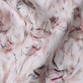 Blush Pink Abstract Feather Print Blended Linen Fabric, Soft Brushstroke Design in Black and Rose Accents, 140 Cms Width, Made in India-D23231