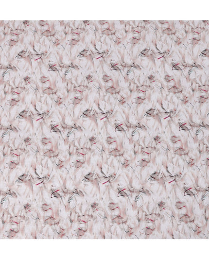 Blush Pink Abstract Feather Print Blended Linen Fabric, Soft Brushstroke Design in Black and Rose Accents, 140 Cms Width, Made in India-D23231
