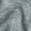 Slate Green Marble Swirl Print Blended Linen Fabric, Fluid Textured Design with Grey and Black Waves, 140 Cms Width, Made in India-D23232