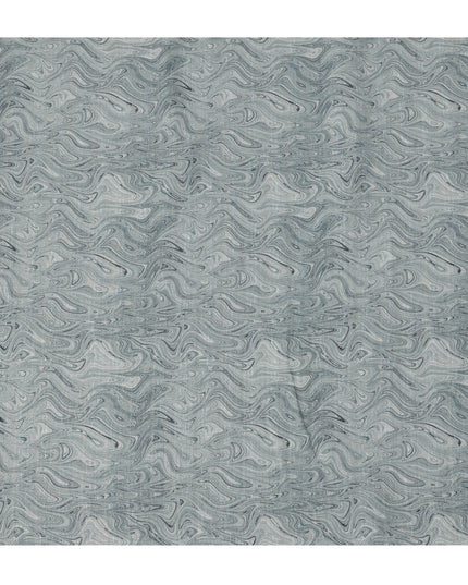 Slate Green Marble Swirl Print Blended Linen Fabric, Fluid Textured Design with Grey and Black Waves, 140 Cms Width, Made in India-D23232