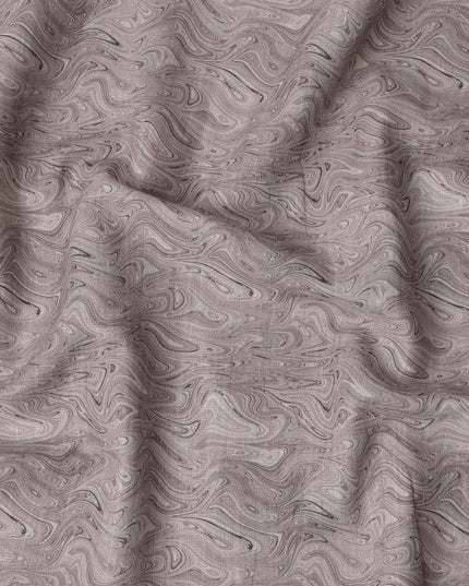 Taupe Marble Swirl Print Blended Linen Fabric, Organic Fluid Pattern with Grey and Black Veining, 140 Cms Width, Made in India-D23233