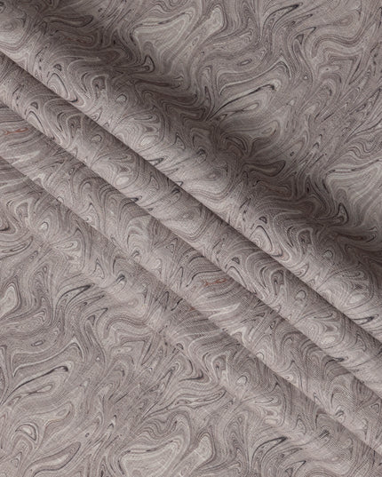 Taupe Marble Swirl Print Blended Linen Fabric, Organic Fluid Pattern with Grey and Black Veining, 140 Cms Width, Made in India-D23233
