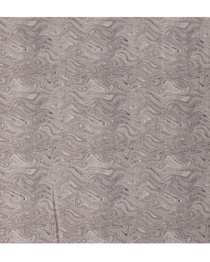 Taupe Marble Swirl Print Blended Linen Fabric, Organic Fluid Pattern with Grey and Black Veining, 140 Cms Width, Made in India-D23233