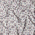 Ivory Multitone Checkered Print Blended Linen Fabric, Overlapping Geometric Box Design in Mauve and Grey, 140 Cms Width, Made in India-D23234