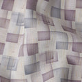 Ivory Multitone Checkered Print Blended Linen Fabric, Overlapping Geometric Box Design in Mauve and Grey, 140 Cms Width, Made in India-D23234