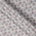 Ivory Multitone Checkered Print Blended Linen Fabric, Overlapping Geometric Box Design in Mauve and Grey, 140 Cms Width, Made in India-D23234