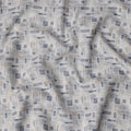 Cool Grey Abstract Grid Print Blended Linen Fabric, Layered Geometric Pattern in Navy and Beige Accents, 140 Cms Width, Made in India-D23235