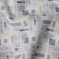 Cool Grey Abstract Grid Print Blended Linen Fabric, Layered Geometric Pattern in Navy and Beige Accents, 140 Cms Width, Made in India-D23235