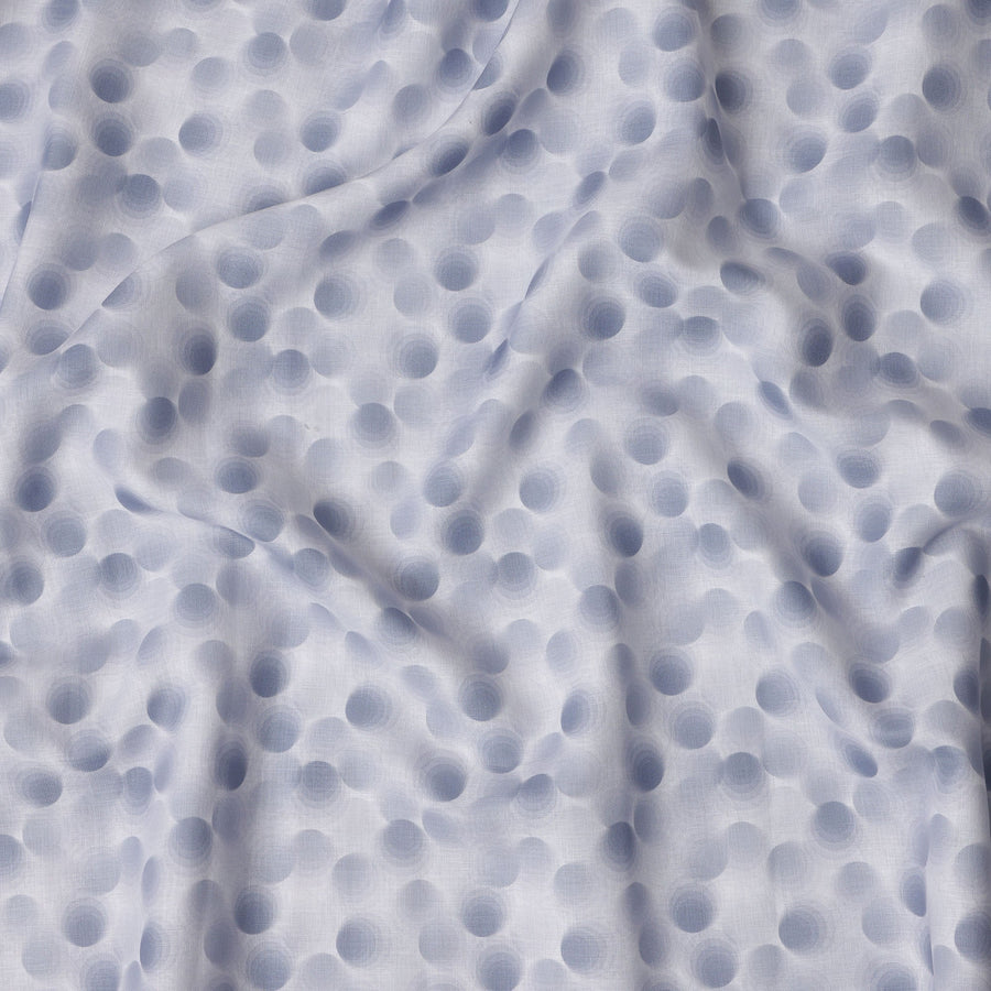 Powder Blue Polka Dot Print Blended Linen Fabric, Soft Gradient Circular Design in Tonal Blue Shades, 140 Cms Width, Made in India-D23236