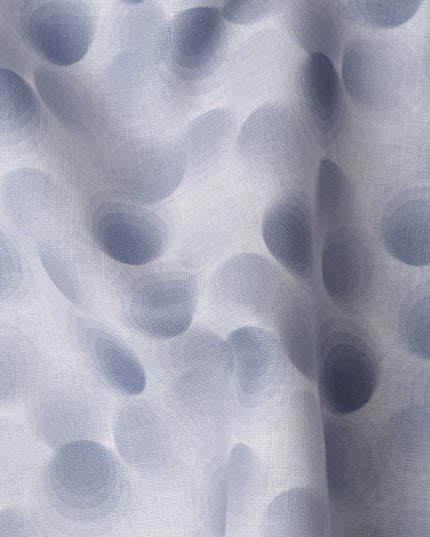 Powder Blue Polka Dot Print Blended Linen Fabric, Soft Gradient Circular Design in Tonal Blue Shades, 140 Cms Width, Made in India-D23236