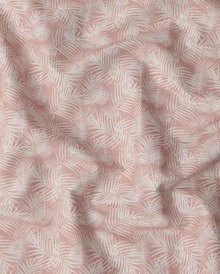 قماش كتان مخلوط بطبعة أوراق نخيل وردية، تصميم بزخارف نباتية استوائية بيضاء، عرض 140 سم، صنع في الهند - D23237