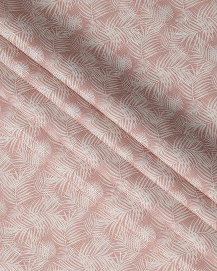 قماش كتان مخلوط بطبعة أوراق نخيل وردية، تصميم بزخارف نباتية استوائية بيضاء، عرض 140 سم، صنع في الهند - D23237