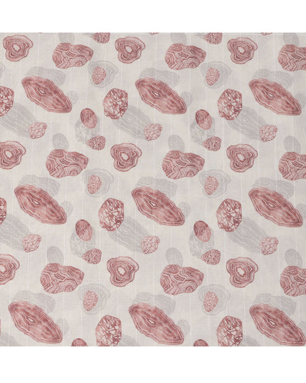 Off-White Agate Stone Print Blended Linen Fabric, Abstract Geode Motif in Rust and Grey Tones, 140 Cms Width, Made in India-D23238