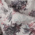 Muted Grey Floral Sketch Print Blended Linen Fabric, Abstract Leaf and Petal Motif in Maroon and Black, 140 Cms Width, Made in India-D23239