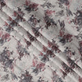 Muted Grey Floral Sketch Print Blended Linen Fabric, Abstract Leaf and Petal Motif in Maroon and Black, 140 Cms Width, Made in India-D23239
