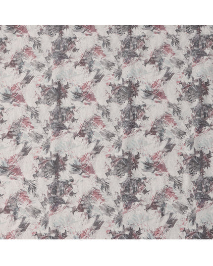 Muted Grey Floral Sketch Print Blended Linen Fabric, Abstract Leaf and Petal Motif in Maroon and Black, 140 Cms Width, Made in India-D23239