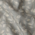Dusty Sage Leaf Print Blended Linen Fabric, Subtle Botanical Motif in Beige and Ivory, 140 Cms Width, Made in India-D23240
