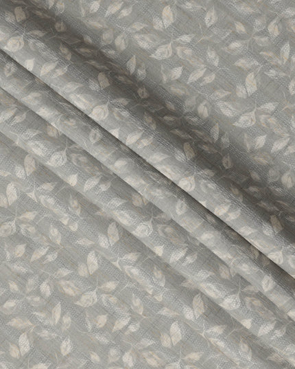 Dusty Sage Leaf Print Blended Linen Fabric, Subtle Botanical Motif in Beige and Ivory, 140 Cms Width, Made in India-D23240