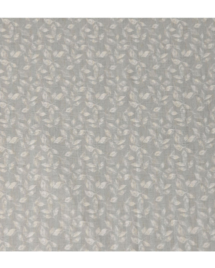 Dusty Sage Leaf Print Blended Linen Fabric, Subtle Botanical Motif in Beige and Ivory, 140 Cms Width, Made in India-D23240