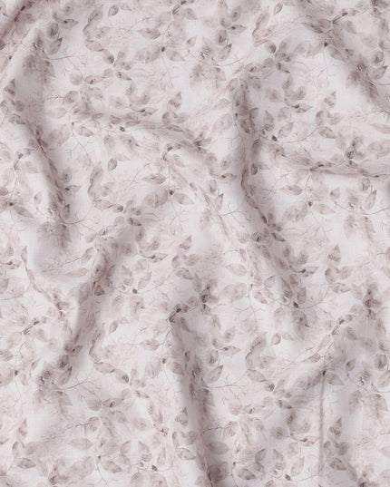 Soft Pink Leaf Sketch Print Blended Linen Fabric, Delicate Hand-Drawn Botanical Design in Dusty Pink and Beige, 140 Cms Width, Made in India-D23241